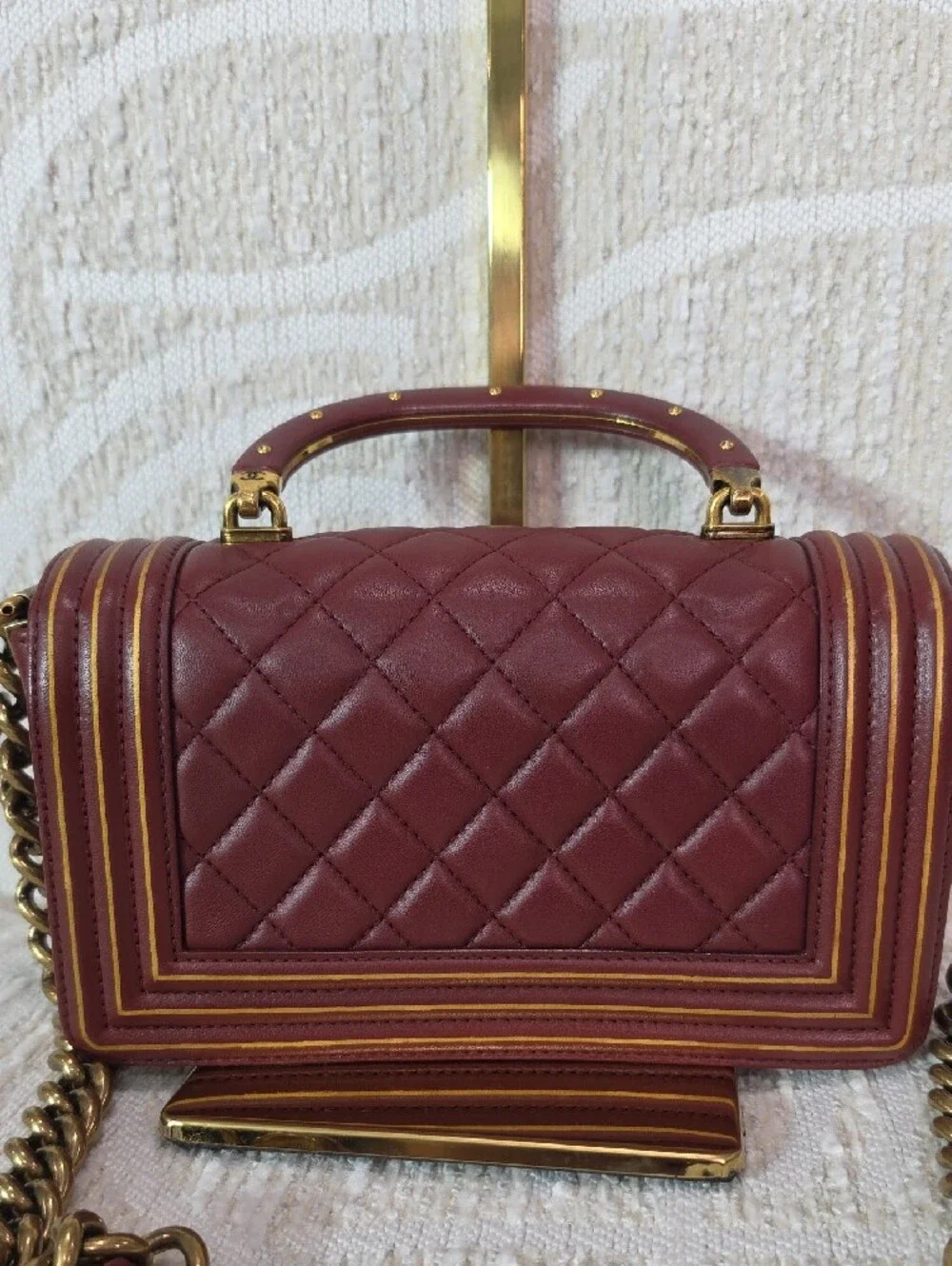 Chanel Boy Quilted Top-Handle Shoulder Bag in Deep Burgundy Small